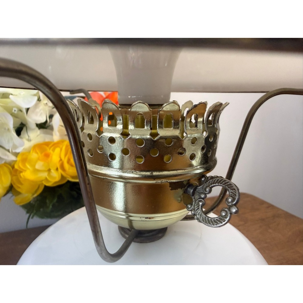 Vintage Milk Glass Floral Hurricane Table Lamp Yellow Roses Electric Light‎ Farm - Picture 8 of 9